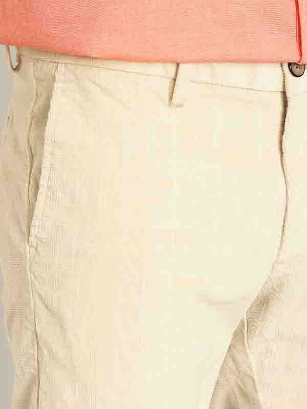 Indian Terrain Men's Slim Fit Self Design Off White Trousers